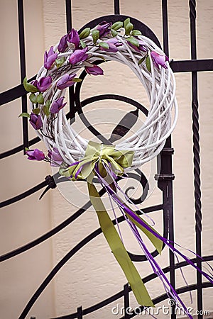 White wicker wreath decorated Stock Photo
