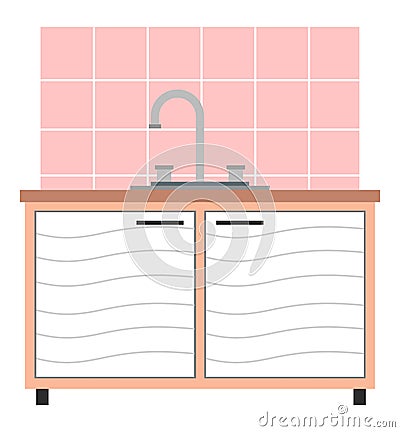 Cupboard with washbasin for medicine manipulation in the vet office. Domestic animal treatment Vector Illustration