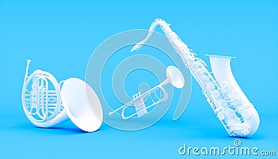 White wind instruments on a blue background Cartoon Illustration