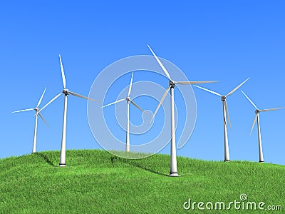 White wind turbines Stock Photo