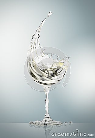 White wine glass on gray background Stock Photo