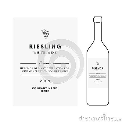 White wine label. Vector premium template. Clean and modern design. Riesling grape sort. Vector Illustration