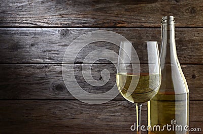 White wine and rustic wooden background Stock Photo