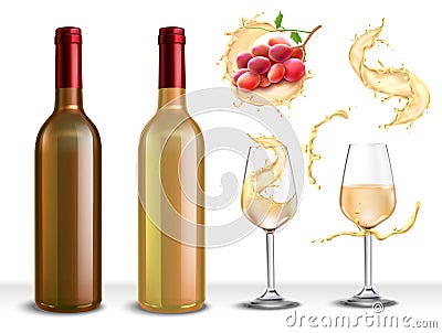 White Wine Serving Set Vector Illustration