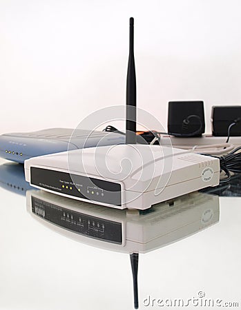 White Wireless Router Composition Stock Photo