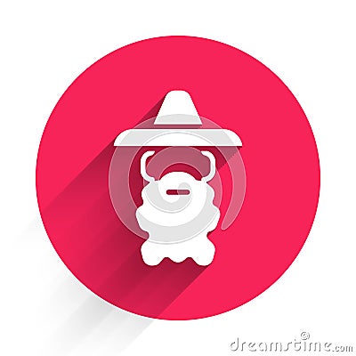 White Wizard warlock icon isolated with long shadow. Red circle button. Vector Stock Photo