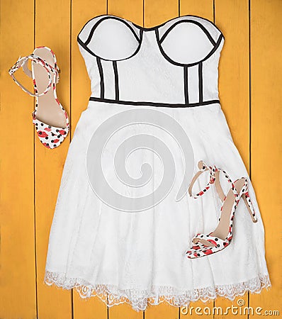 White woman bouquet dress with a shoes Stock Photo