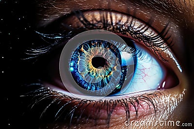 Iris eyeball beauty blue young macro close vision human closeup eye face Stock Photo