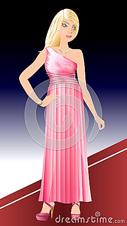 White Woman Pink Dress Vector Illustration