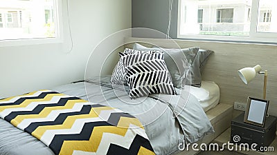 White kid`s room with comfortable single bed Stock Photo