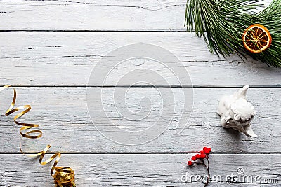 White wooden background with Christmas decorations Stock Photo