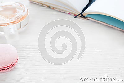 White wooden background with female accessories Stock Photo