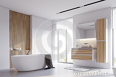 White and wooden bathroom corner Stock Photo