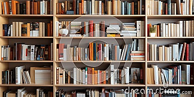 White wooden bookcase filled with books Zoom Virtual Background Stock Photo