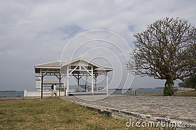 White wooden bridge pavilion Stock Photo