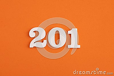 White wooden number 201 on eva rubber orange background Stock Photo