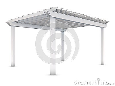 White wooden pergola on the white Stock Photo