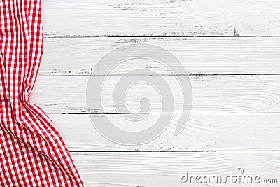 white wooden table with red checker napkin Stock Photo