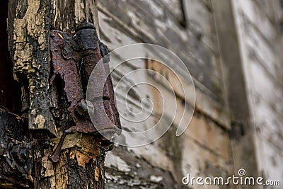 White wooden train carriages. Old vintage wood.Old rusty hinge Stock Photo