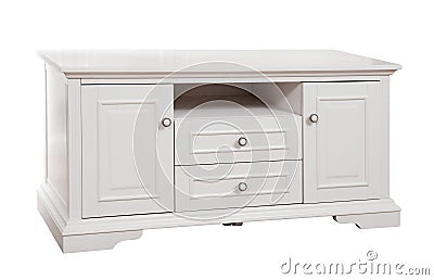 White wooden (TV) stand, with clipping path Stock Photo