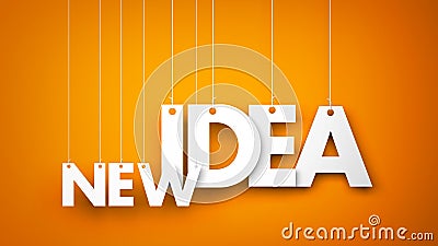 White words NEW IDEA hanging on orange background Cartoon Illustration