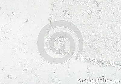 White woven plastic bag texture on concrete background. Stock Photo