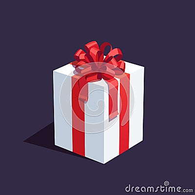 White wrapped gift box decorated with ribbon bow Vector Illustration