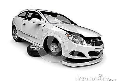 White Wrecked car in an accident Stock Photo