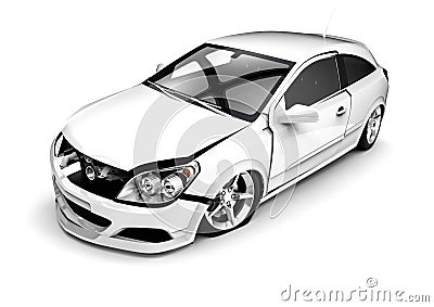 White Wrecked car in an accident Stock Photo