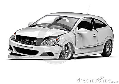 White Wrecked car in an accident Stock Photo