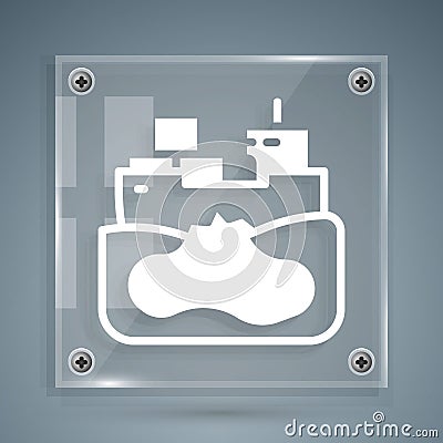 White Wrecked oil tanker ship icon isolated on grey background. Oil spill accident. Crash tanker. Pollution Environment Vector Illustration