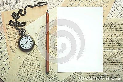 White writing sheet with copy space and postcards Stock Photo