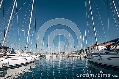 White yachts in the bay Stock Photo