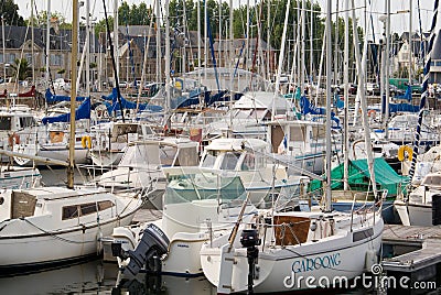 White yachts waiting in the port Editorial Stock Photo