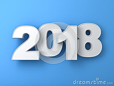 White year two thousand eighteen, Happy new year 2018 , 3D blue text isolated on blue background Stock Photo