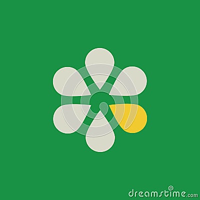 White and yellow abstract vector flower logo icon template, vector illustration isolated on green background. Vector Illustration