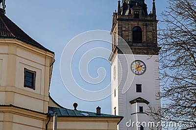 White and yellow baroque St. Stephens Cathedral at Dome Square, Church with observation bell clock tower at Dome hill, sunny day, Editorial Stock Photo