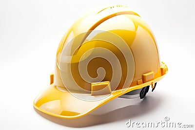 white, yellow hard safety helmet hat for safety project of work Stock Photo