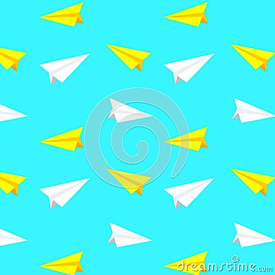 White and yellow paper planes vector pattern, background Vector Illustration