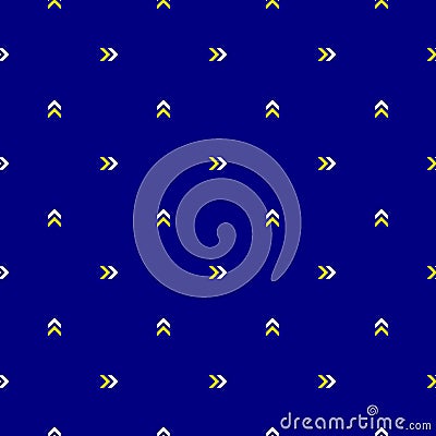 White and yellow small arrow seamless fabric pattern on dark blue background vector Stock Photo