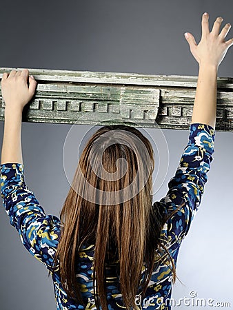 White young woman escaping Stock Photo