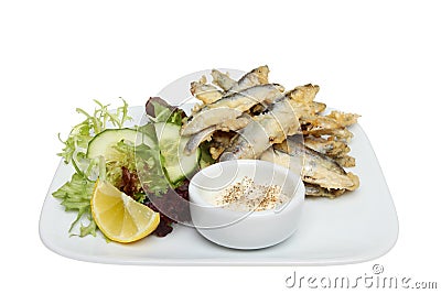 Whitebait on a plate Stock Photo