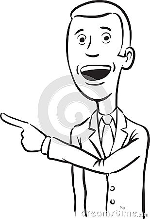 whiteboard drawing - caricature businessman pointing and speaking Vector Illustration