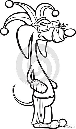 Whiteboard drawing - cartoon dog character in clown hat Vector Illustration