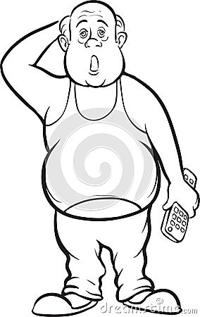 Whiteboard drawing - cartoon lazy fat man Vector Illustration