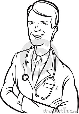 Whiteboard drawing - smiling doctor arms crossed Vector Illustration