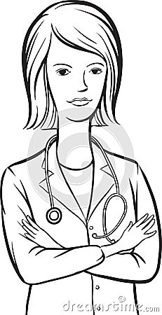 Whiteboard drawing - woman doctor arms crossed Vector Illustration