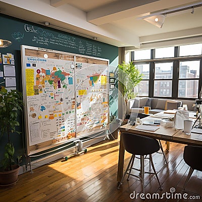 A whiteboard with notes and diagrams Stock Photo