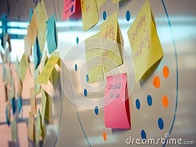 Whiteboard post-it colored notes teamwork concept Stock Photo