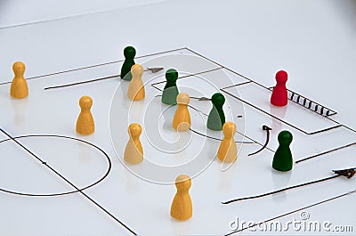 Whiteboard with scheme closeup football game Stock Photo